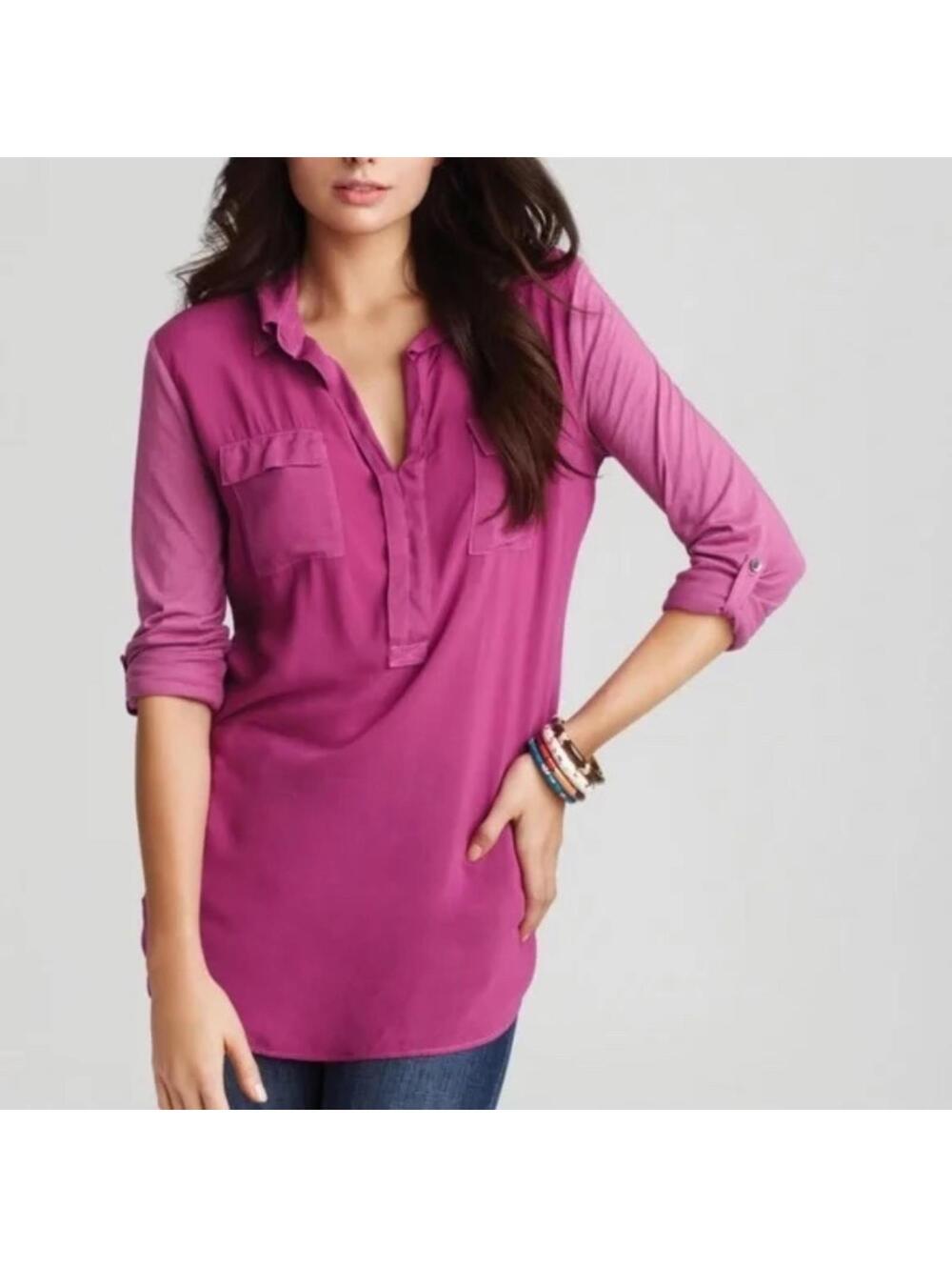 Splendid shirt - half button-up with collar - fuchsia - L